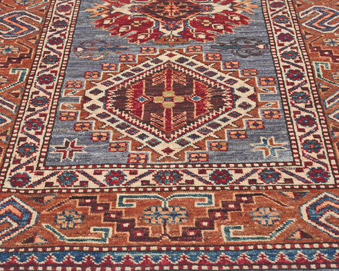 3x5 Gray Rust Kazak Afghan Hand Knotted Geometric Wool Area Rug